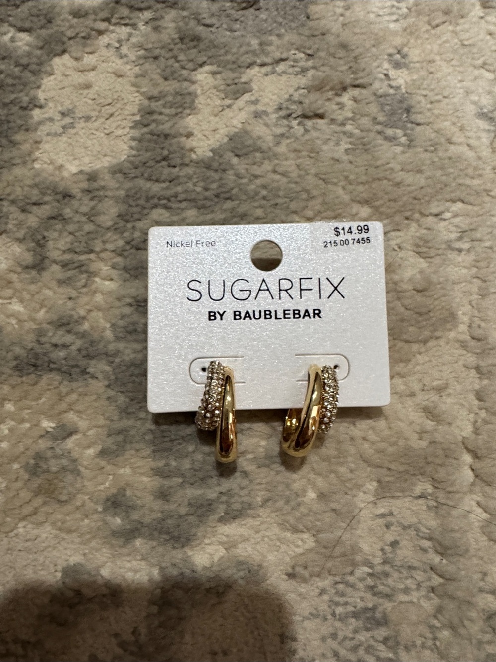 Sugarfix by BaubleBar Gold Double Hoop Earrings with Pavé Crystals